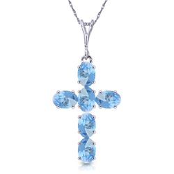 14k WG 1.50ct Blue Topaz Cross Necklace