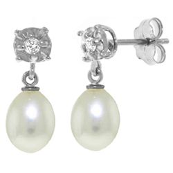 14k Freshwater Pearl Earrings with Diamond Accent