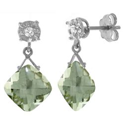 14k WG 17.50ct Green Amethyst & Diamond Earrings