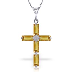 14k Solid Gold 1.15ct Citrine Cross Necklace