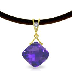 14K DIAMOND & 8.75ct AMETHYST LEATHER NECKLACE