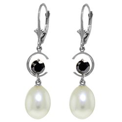 14k Gold Black Diamonds and Pearl Duo Earrings