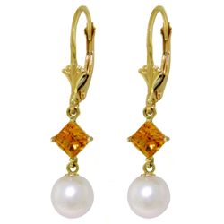 14k YG 1.0ct Citrine & Pearl Dangle Earrings