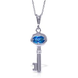 14k WG 0.50ct Blue Topaz Key Charm Necklace