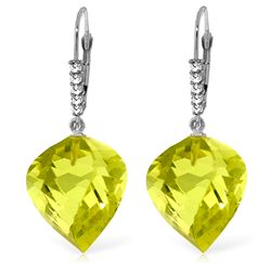 14K White Gold 21.50ct Quartz Lemon & Diamond Earring