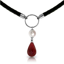 14K White Gold 2.0ct Pearl & 8.8ct Briolette Ruby Necklace
