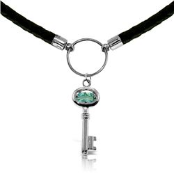 14K White Gold .50ct Blue Topaz Key Leather Necklace