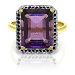 14k YG 5.60ct Amethyst with Black Diamonds Ring