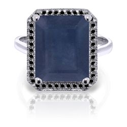 14K White Gold 6.40ct Sapphire & Black Diamond Ring