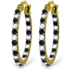 14k Solid Gold Black & White Diamond Hoop Earrings