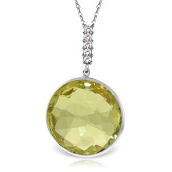 14K White Gold 17.0ct Lemon Quartz & Diamond Necklace