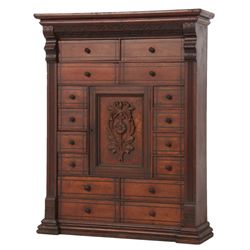 Carved Walnut 16 Dr. Apothecary Cabinet