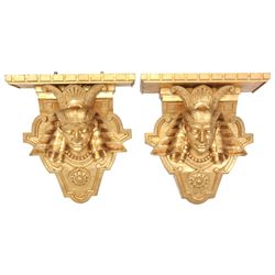 Pr. Egyptian Revival Gilt Wall Shelves