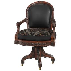 Carved Walnut Swivel Armchair, G. Herter