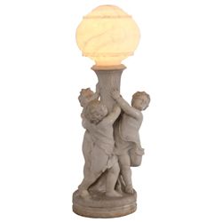 Figural Putti Carved Marble Lamp