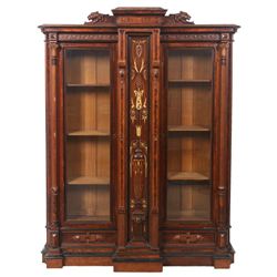 Walnut Renaissance Revival 2 Door Bookcase