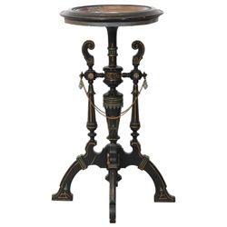 Ebonized Stand W/ Porcelain Painted Bird Plate