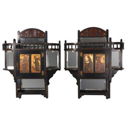 Pr. Ebonized Wall Cabinets w/ 4 Seasons