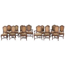 14 Carved Walnut Dining Chairs