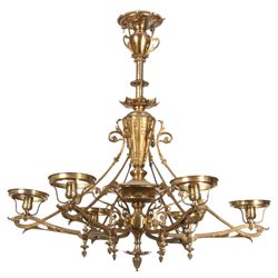 6 Arm Gilt Brass Chandelier