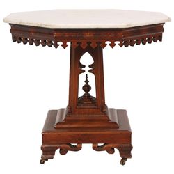 Octagonal Mahogany Marble Top Table