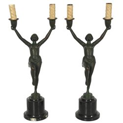 Pr. Figural Nouveau 2 Arm Lamps