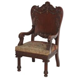 Pr. Large Carved Oak Armchairs