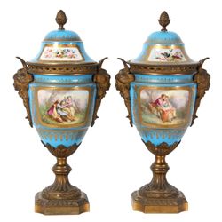 Pr. Sevres Porcelain & Bronze Mounted Urns