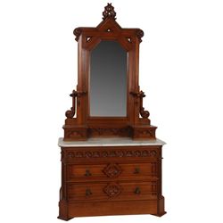 Marble Top Gothic Walnut Dresser