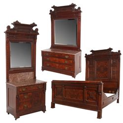 3 Pc. Walnut Marble Top Bedroom Set