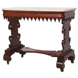 Mahogany Empire Marble Top Sofa Table