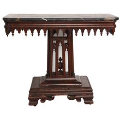 Rosewood Gothic Carved Marble Top Table