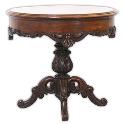 Carved Rosewood Marble Top Center Table