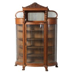 Oak Lion Carved Bonnet Top China Cabinet