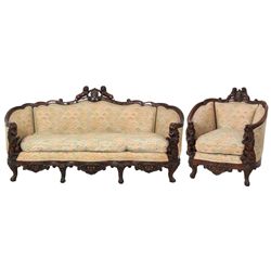 2 Pc. Lion Carved Walnut Parlor Set