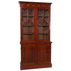 2 Part Mahogany Gothic Plate Cupboard