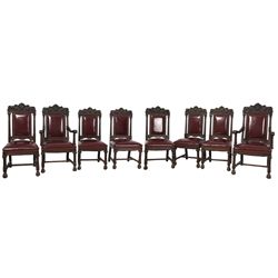 Set of 8 Carved Oak Dining Chairs
