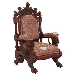 Carved Mahogany Winged Griffin Armchair