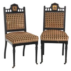 Pr. Ebonized Carved Sidechairs
