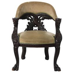 Henkel Figural Griffin Carved Mahogany Armchair