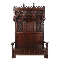 Continental Gothic Revival Oak Hall Bench