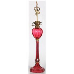 Cranberry Cut Glass Banquet Lamp