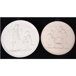 2 Parian Figural Relief Decorated Plaques