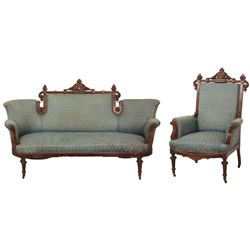 4 Pc. Carved Walnut Parlor Set