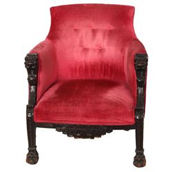 Carved Mahogany Lions Head Armchair