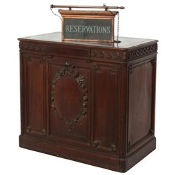 Carved Walnut Receptionist’s Desk w/ Sign