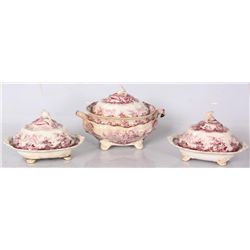 3 Staffordshire “Gothic Scenery” Serving Dishes