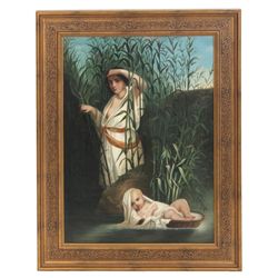 Late 19th C. O/C Painting Moses In The Reeds