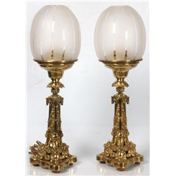 Pr. Gilt Brass Repro Astral Lamps