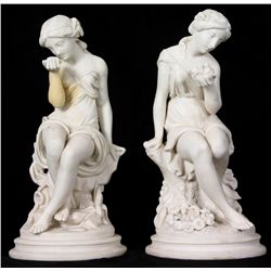 2 Parian Seated Female Figures